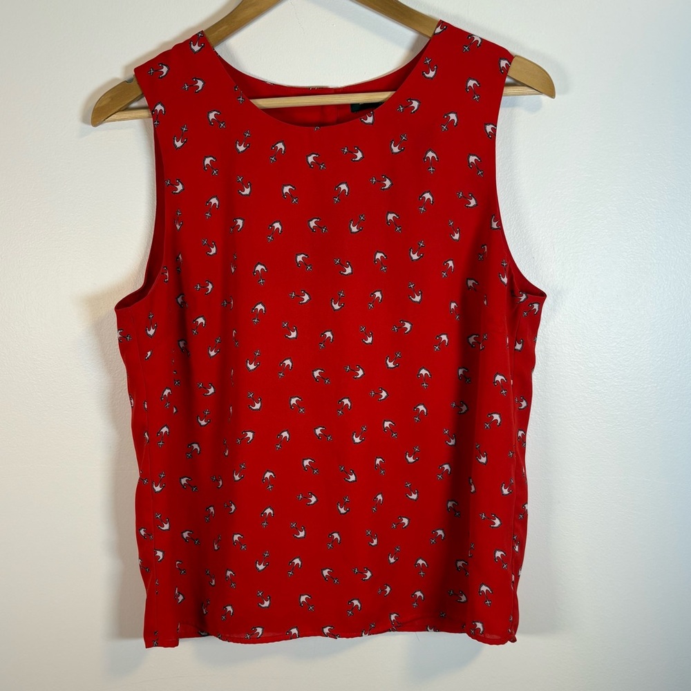 Banana Republic Women’s Red Nautical Sleeveless Blouse, Size Medium, Anchor